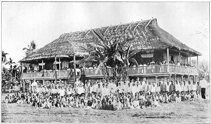 An Old-style Schoolhouse, with Teachers and Pupils