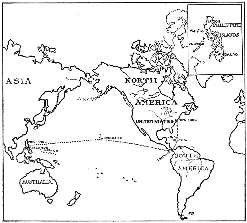 Map showing location of the Philippines and the U.S.