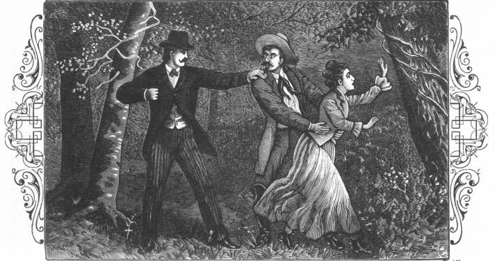 "While she was struggling in his grasp, he was startled
by a violent clutch upon his collar from behind." P. 441.