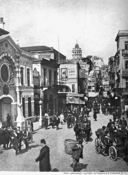 STREET VISTA IN GALATA FROM END OF BRIDGE,
CONSTANTINOPLE