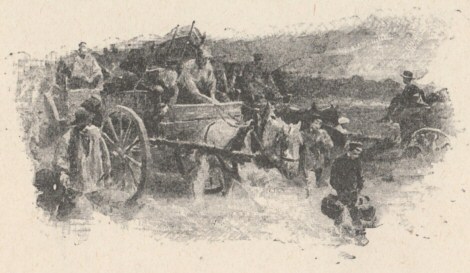 Civilians leaving their homes